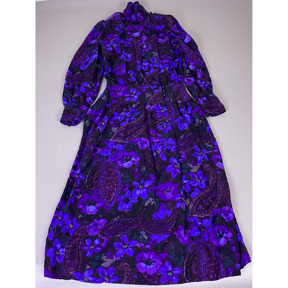 Vintage Patty ONeil Dress Womens 8 Dark Floral Paisley Maxi High Neck Whimsigoth
